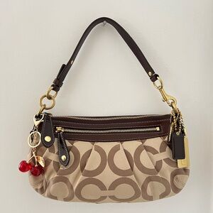 Coach Brown and Tan Signature Shoulder Bag